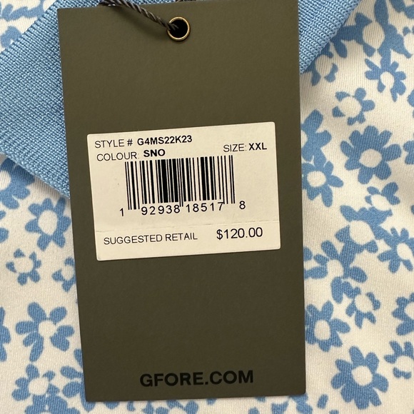 G/Fore Men Polo Shirt XXL Blue White Floral Print Short Sleeve Golf Performance - Picture 3 of 5